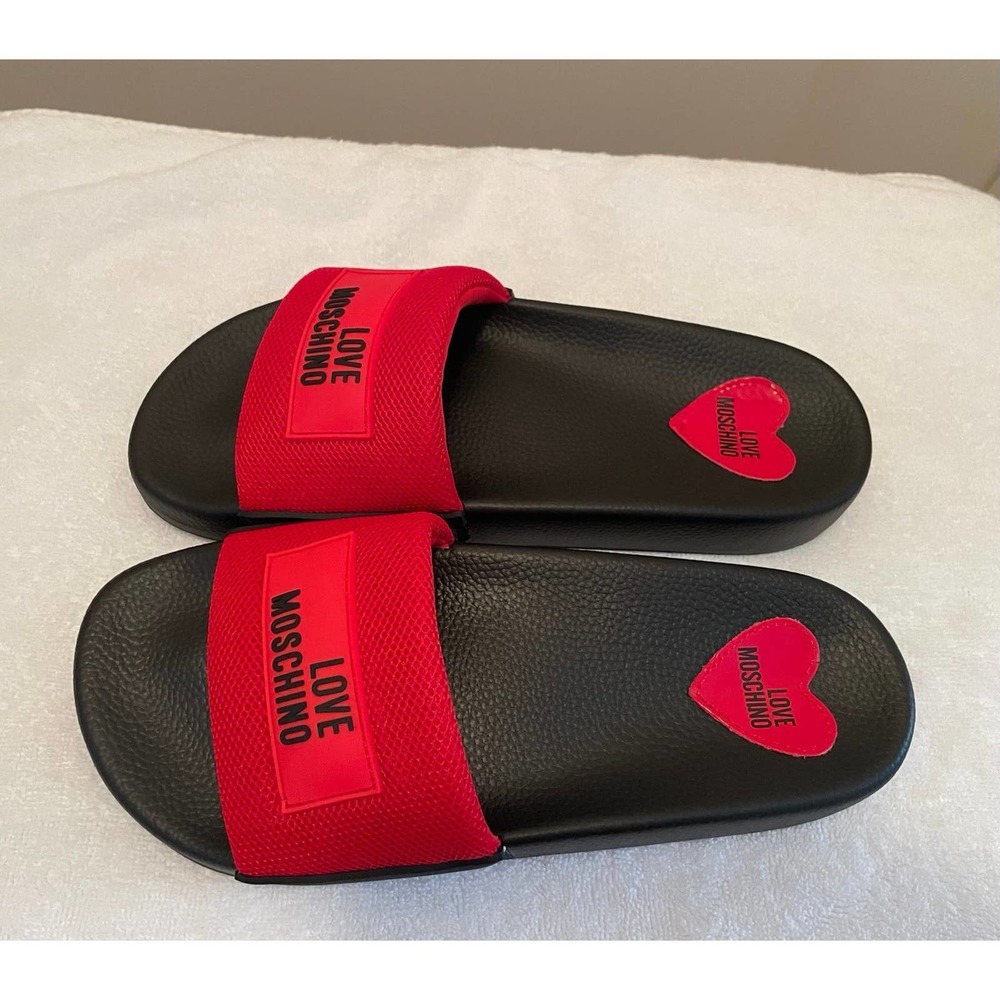 Love Moschino Red and Black Slide Sandal- European Size 38 - Picture 2 of 10